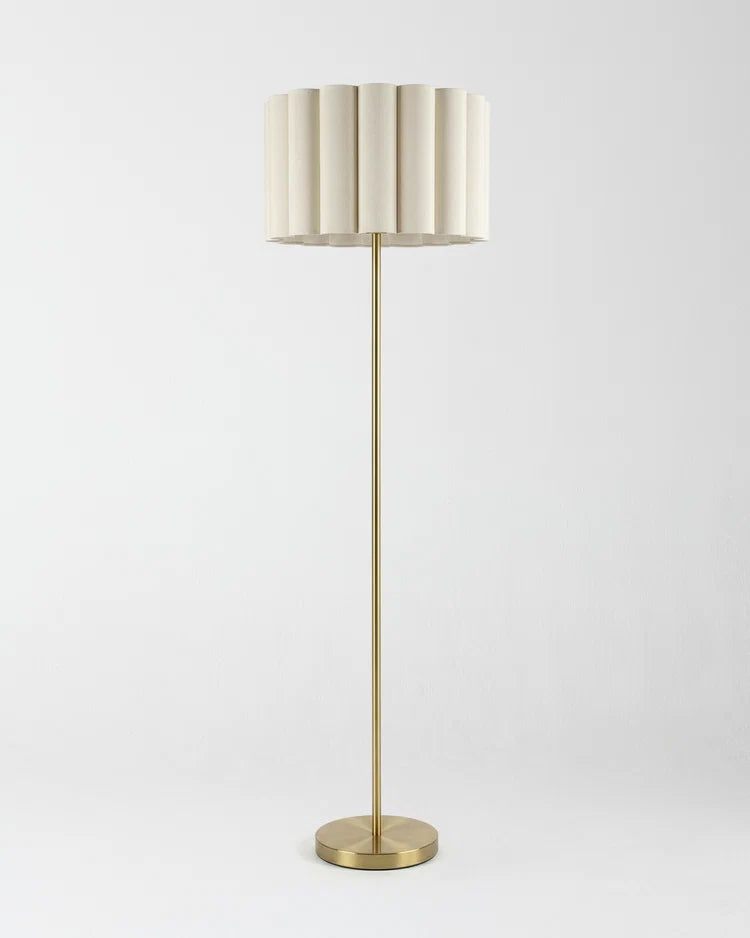 Brass Floor Lamp for Living Room | Modern Standing Lamp with Fabric Shade