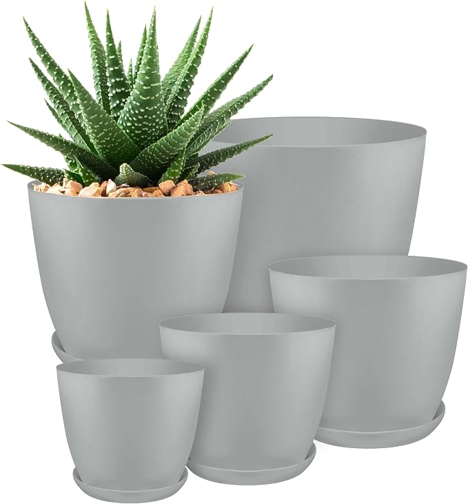Set of 5 Indoor Plant Pots with Drainage & Saucers – 4.8" to 7"