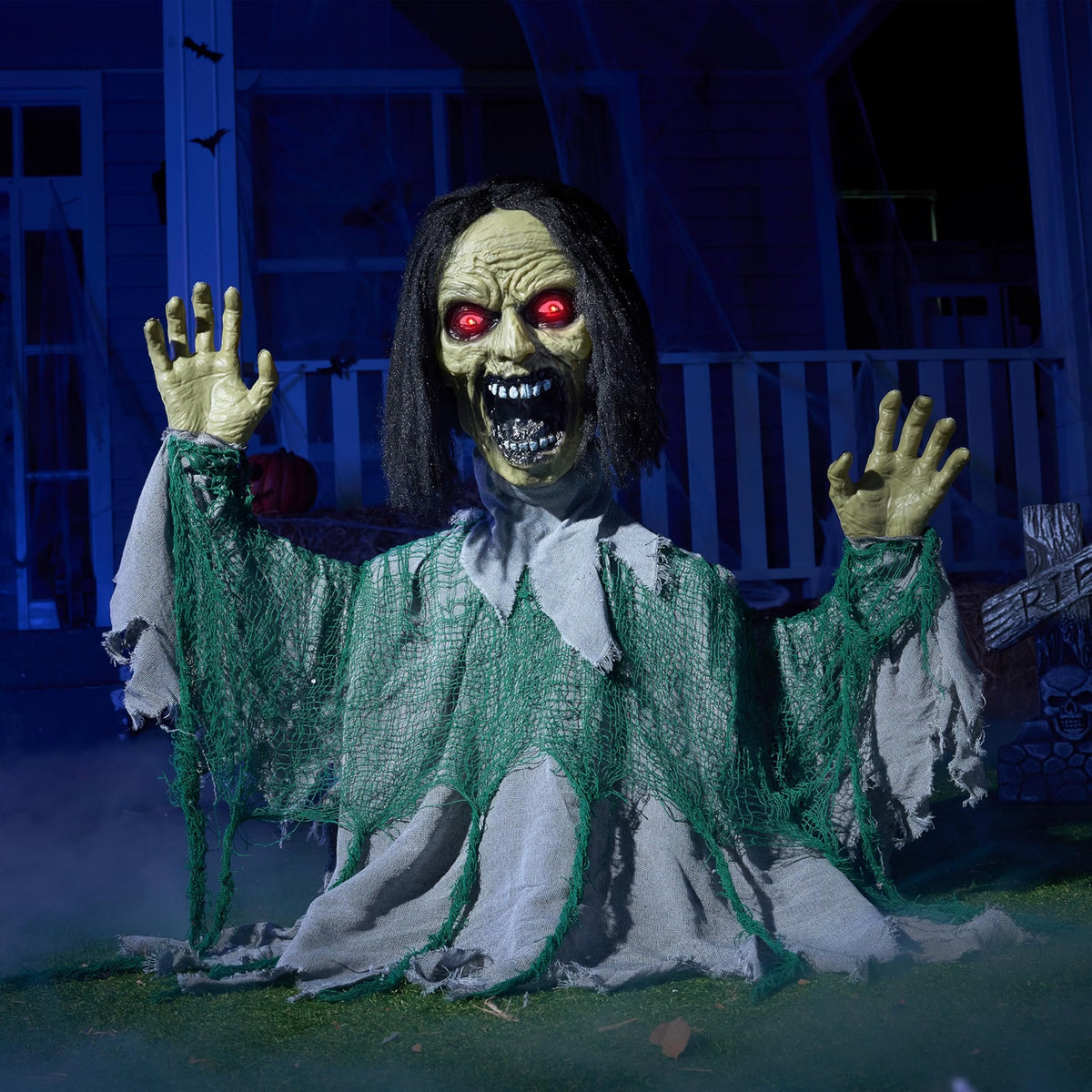 Animated Zombie Groundbreaker – Light-Up Eyes, Sound-Activated Halloween Yard Decoration