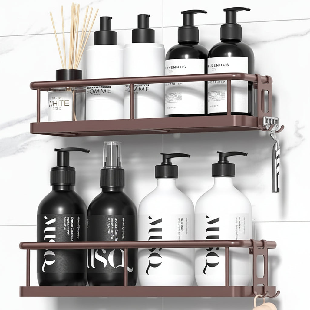Shower Caddy Shelf Set | Adhesive Wall Mounted Bathroom Organizer, No Drilling
