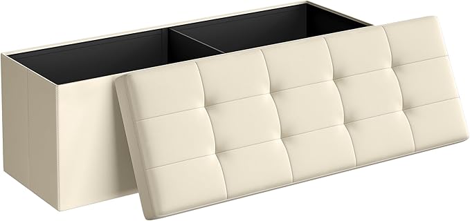 Storage Ottoman Bench 43" – Foldable Tufted Bench with 35 Gallon Storage