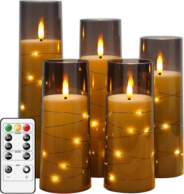 Set of five flameless LED pillar candles
