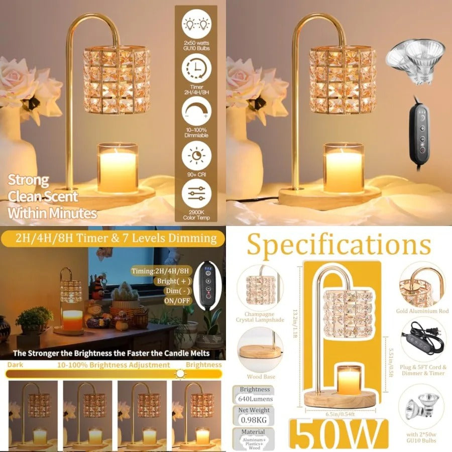 Candle Warmer Lamp with 7-Level Dimmer | Glass Shade, Timer & 2 Bulbs