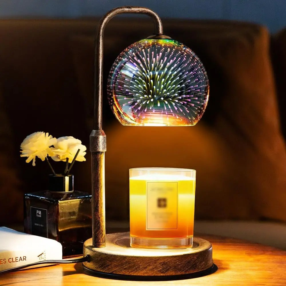 Candle warmer lamp with 3D glass globe and antique base