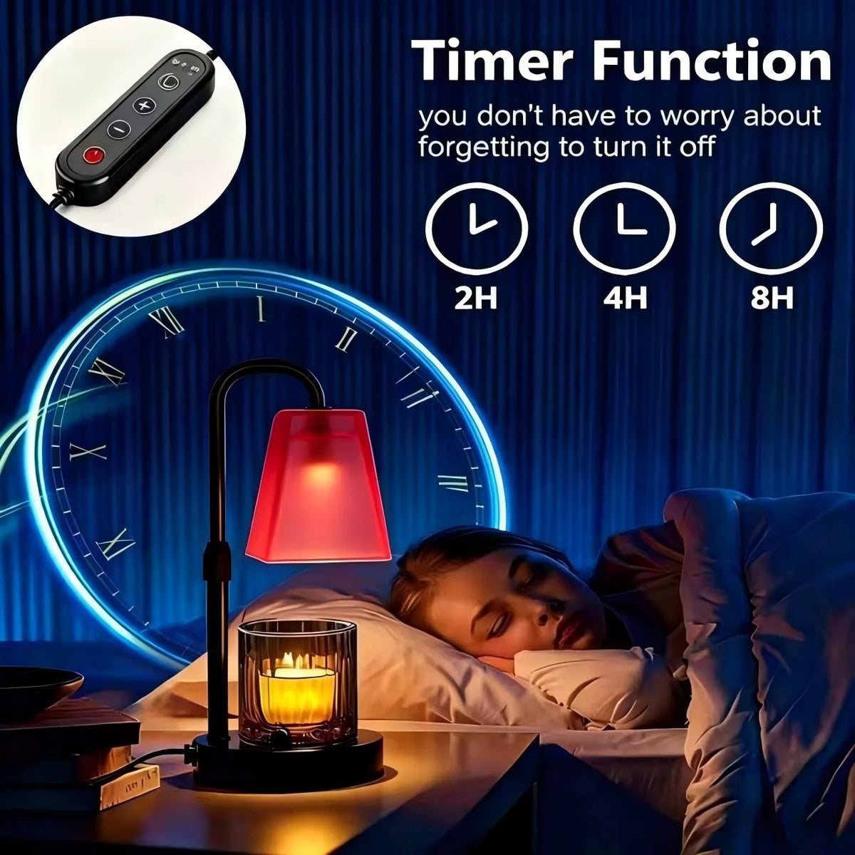 Rose Red Glass Candle Warmer Lamp | Dimmable Wax Warmer with Timer