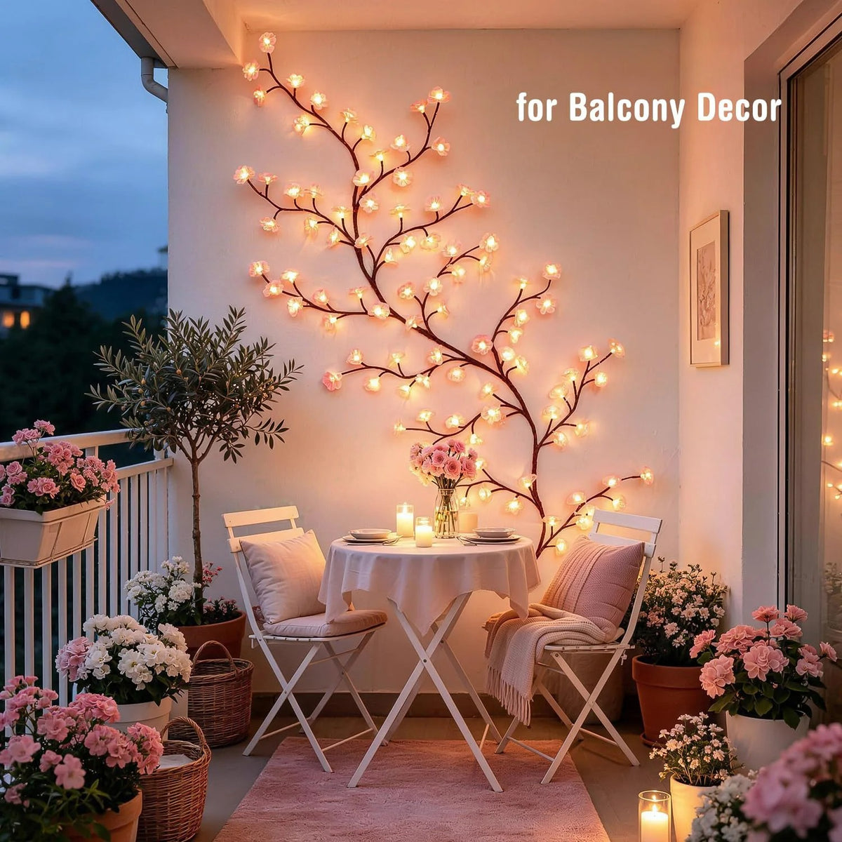 Pink cherry blossom branch lights with 72 LEDs