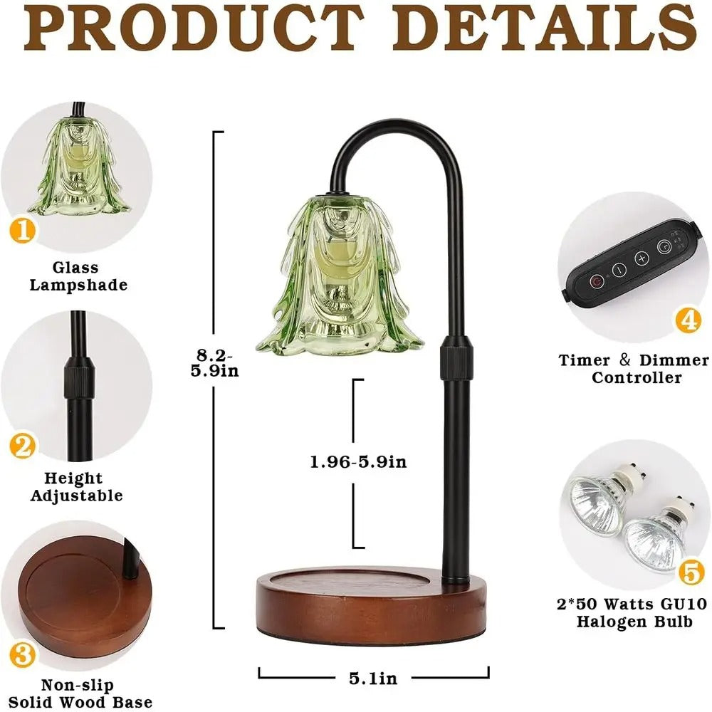 Candle Warmer Lamp with Timer | Adjustable Dimmable Wax Warmer, Green