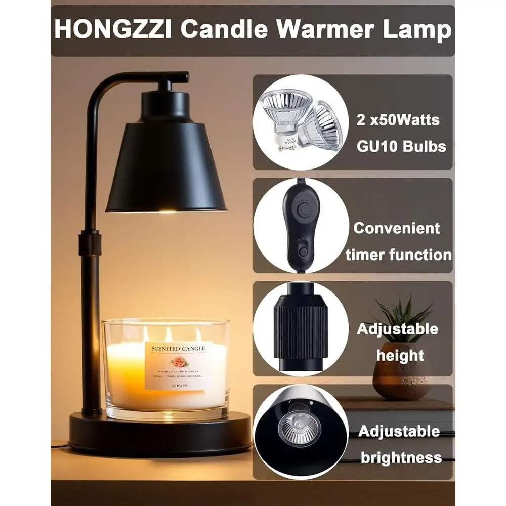 Candle Warmer Lamp with Timer | 2 Bulbs Included, Adjustable Height & Brightness