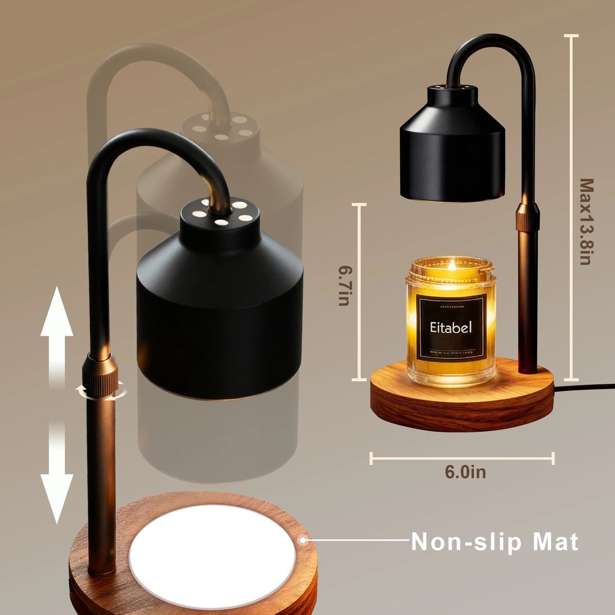 Candle Warmer Lamp with Timer | Adjustable Height Wax Melter, 2 Bulbs Included