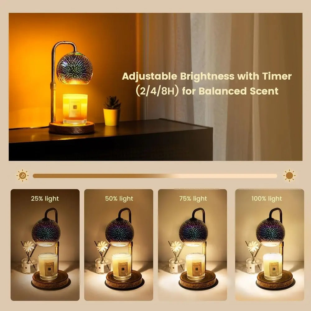 Candle Warmer Lamp with 3D Glass Globe | Antique Base, Dimmable & Timer