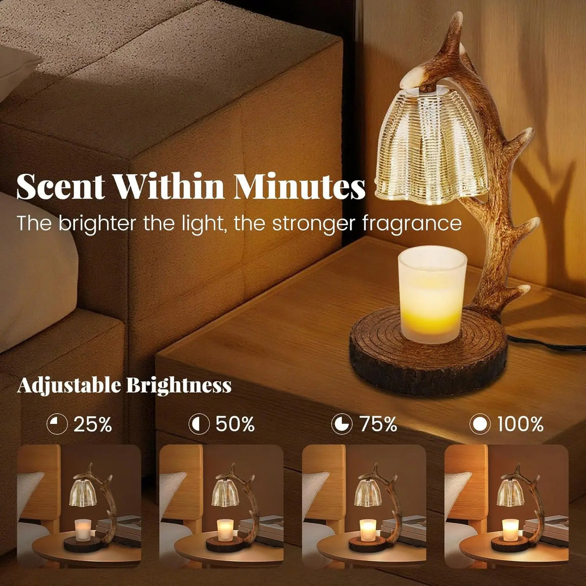 Reindeer Antler Candle Warmer Lamp | Dimmable Wax Warmer with Timer