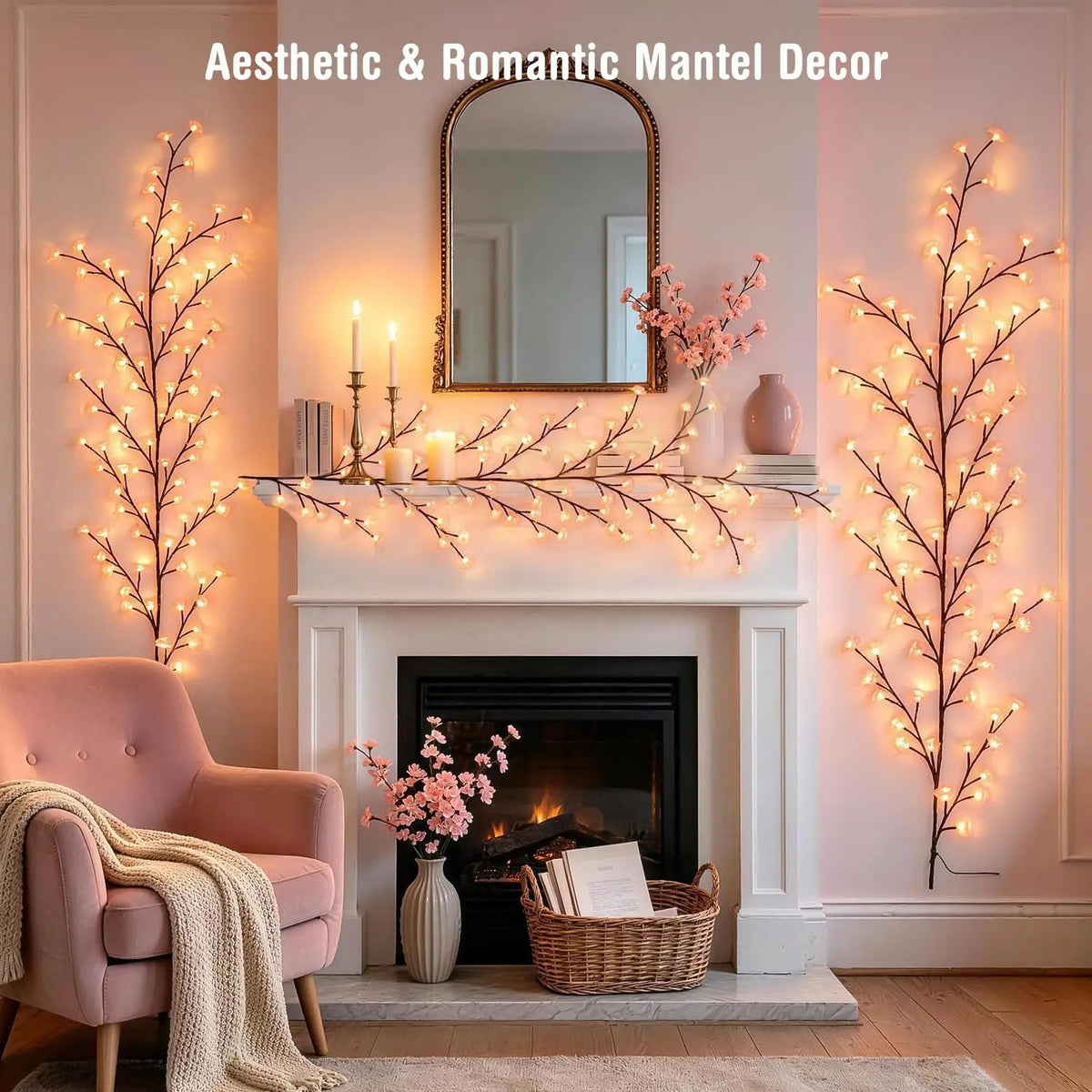 Cherry Blossom Branch Lights 72 LED | Pink Vine String Lights with Remote