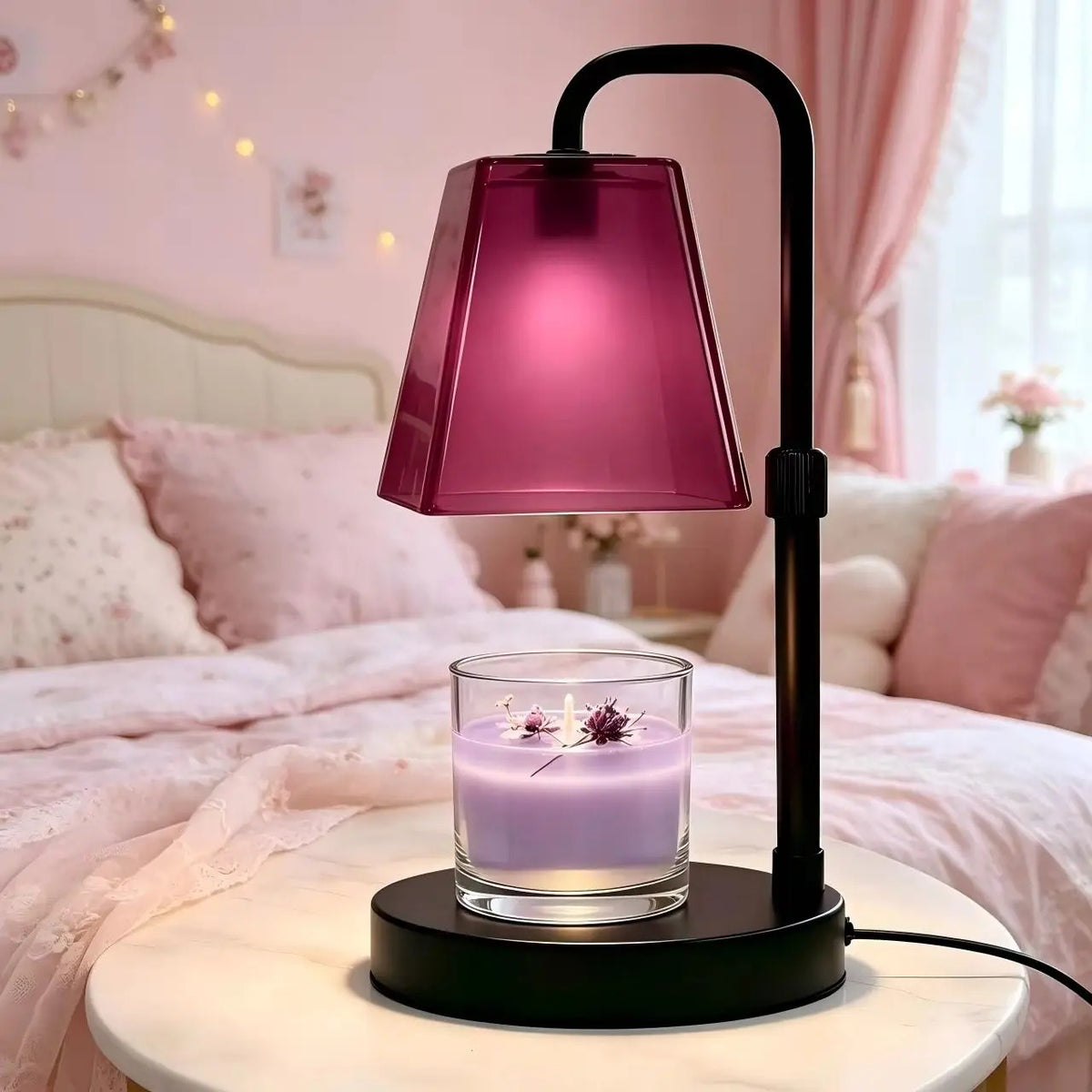 Rose Red Glass Candle Warmer Lamp | Dimmable Wax Warmer with Timer