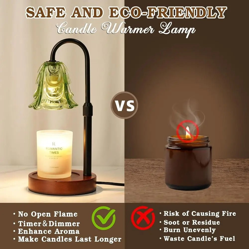 Candle Warmer Lamp with Timer | Adjustable Dimmable Wax Warmer, Green