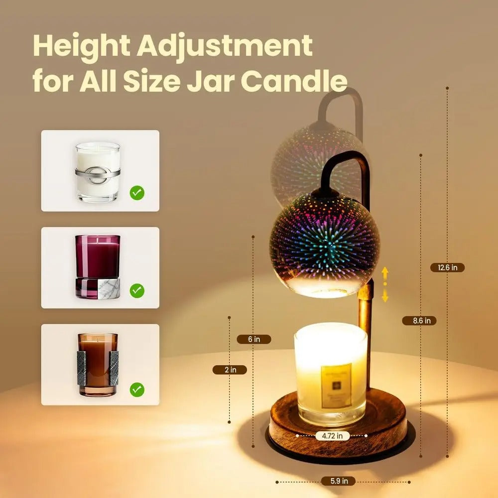 Candle Warmer Lamp with 3D Glass Globe | Antique Base, Dimmable & Timer