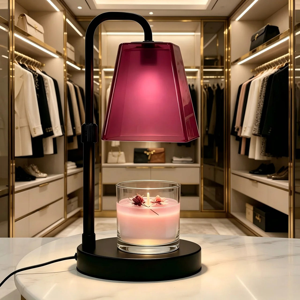 Rose red glass candle warmer lamp with timer