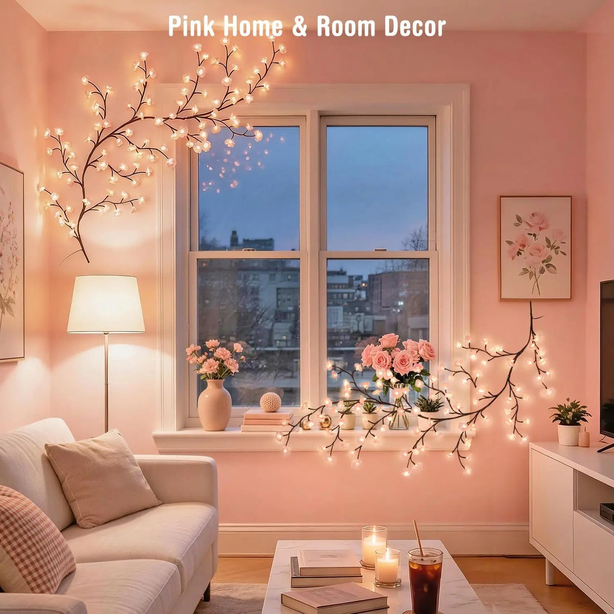 Cherry Blossom Branch Lights 72 LED | Pink Vine String Lights with Remote
