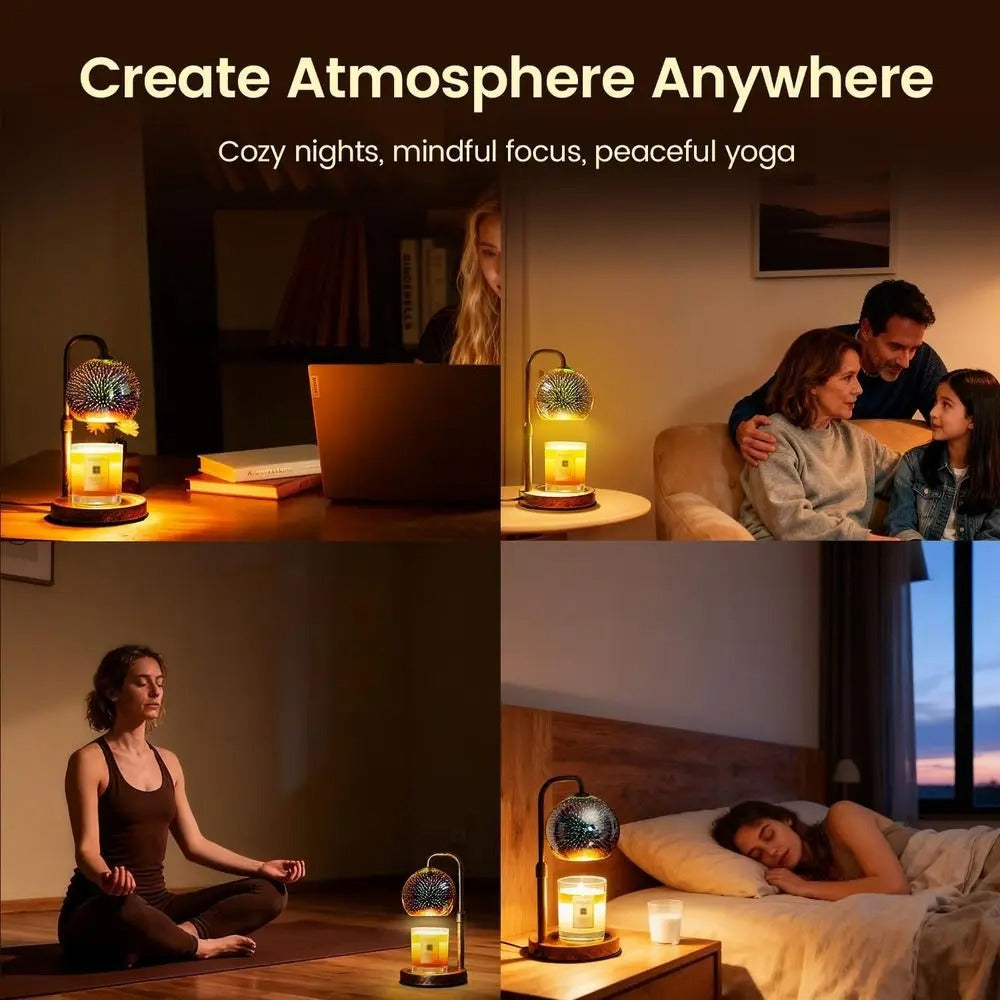 Candle Warmer Lamp with 3D Glass Globe | Antique Base, Dimmable & Timer