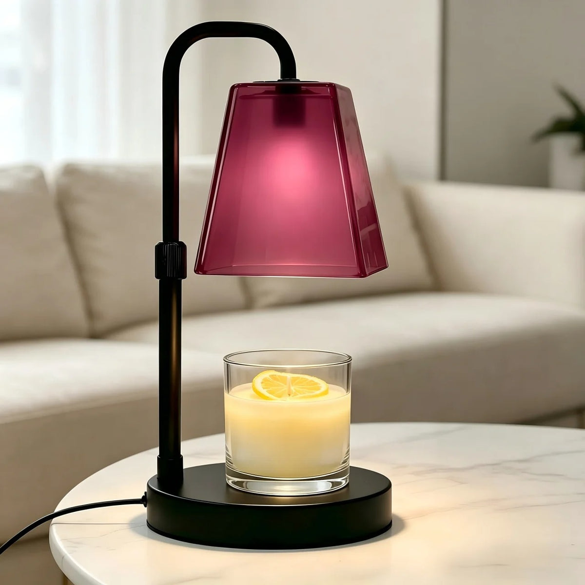 Rose Red Glass Candle Warmer Lamp | Dimmable Wax Warmer with Timer