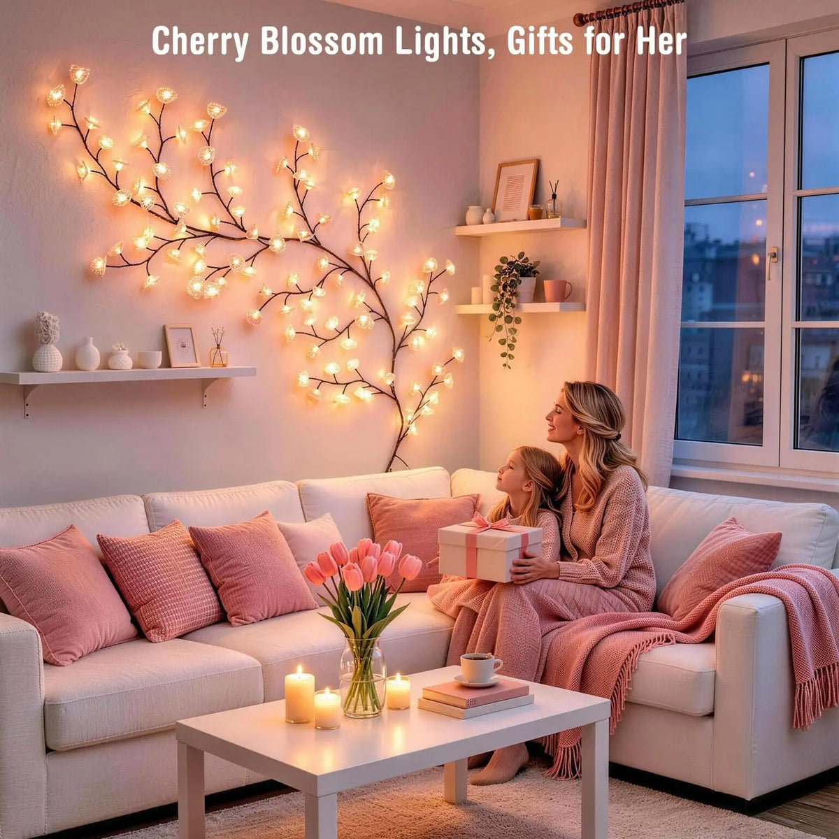 Cherry Blossom Branch Lights 72 LED | Pink Vine String Lights with Remote