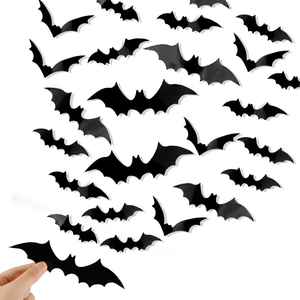 120 pack 3D black bat wall stickers in four sizes