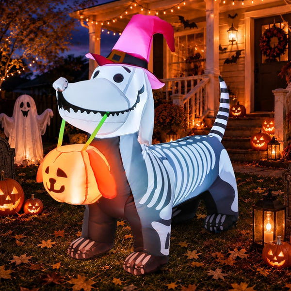 5.5ft Halloween inflatable skeleton puppy yard decoration
