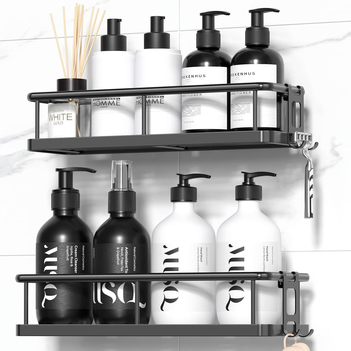Adhesive wall mounted shower caddy shelf set