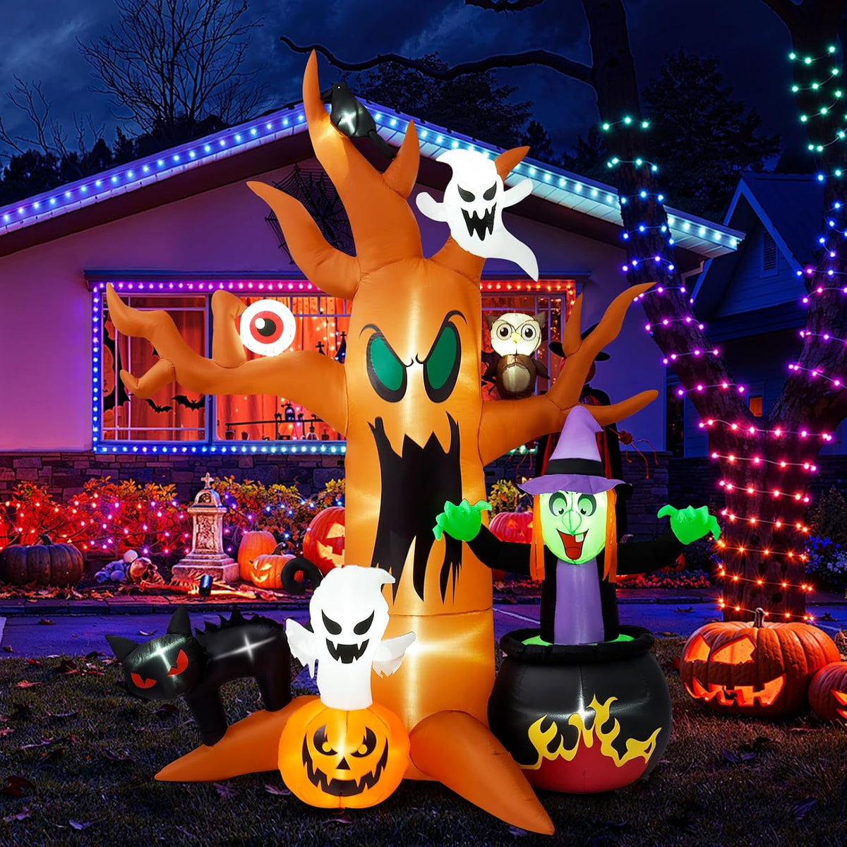 8ft Halloween inflatable dead tree with ghosts and pumpkins