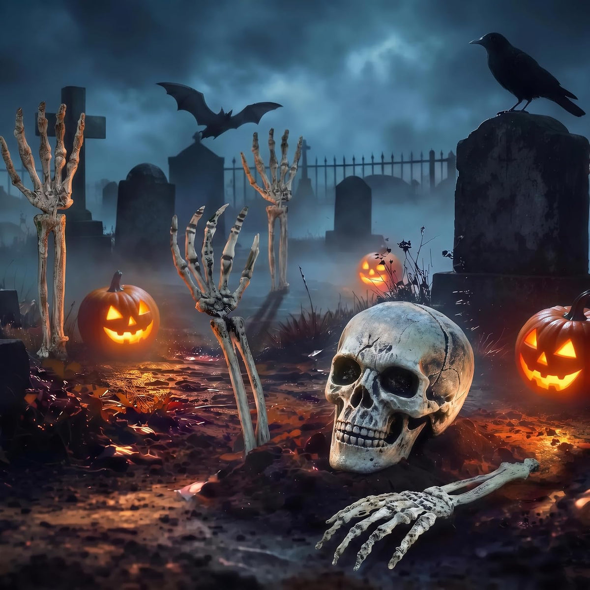5pc light-up skeleton Halloween decorations with skull and hands