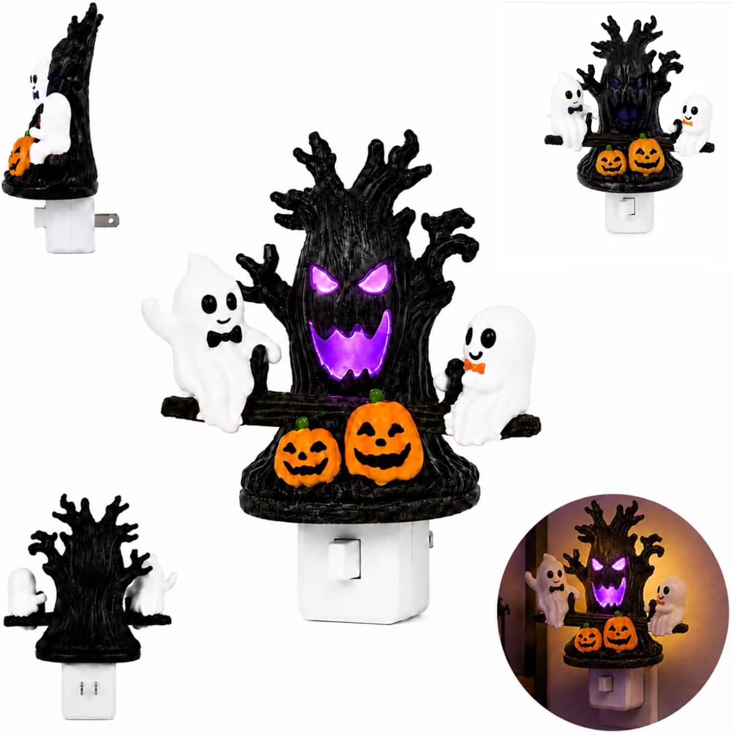 Lighted Halloween ghost seesaw decoration with haunted tree and pumpkins