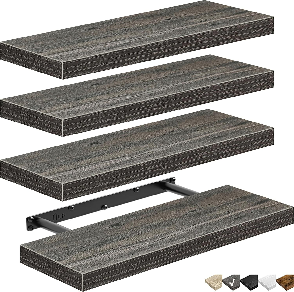 Set of 4 Floating Wall Shelves – 15.7" with Hidden Brackets