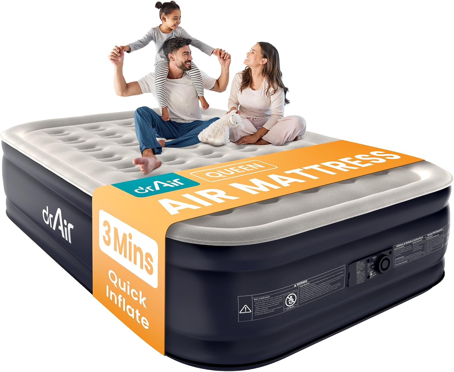 Dr. Air 18 inch queen air mattress with built-in pump in white