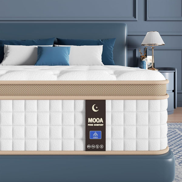12 inch queen hybrid mattress with zoned pocket coils and 4D knit cover