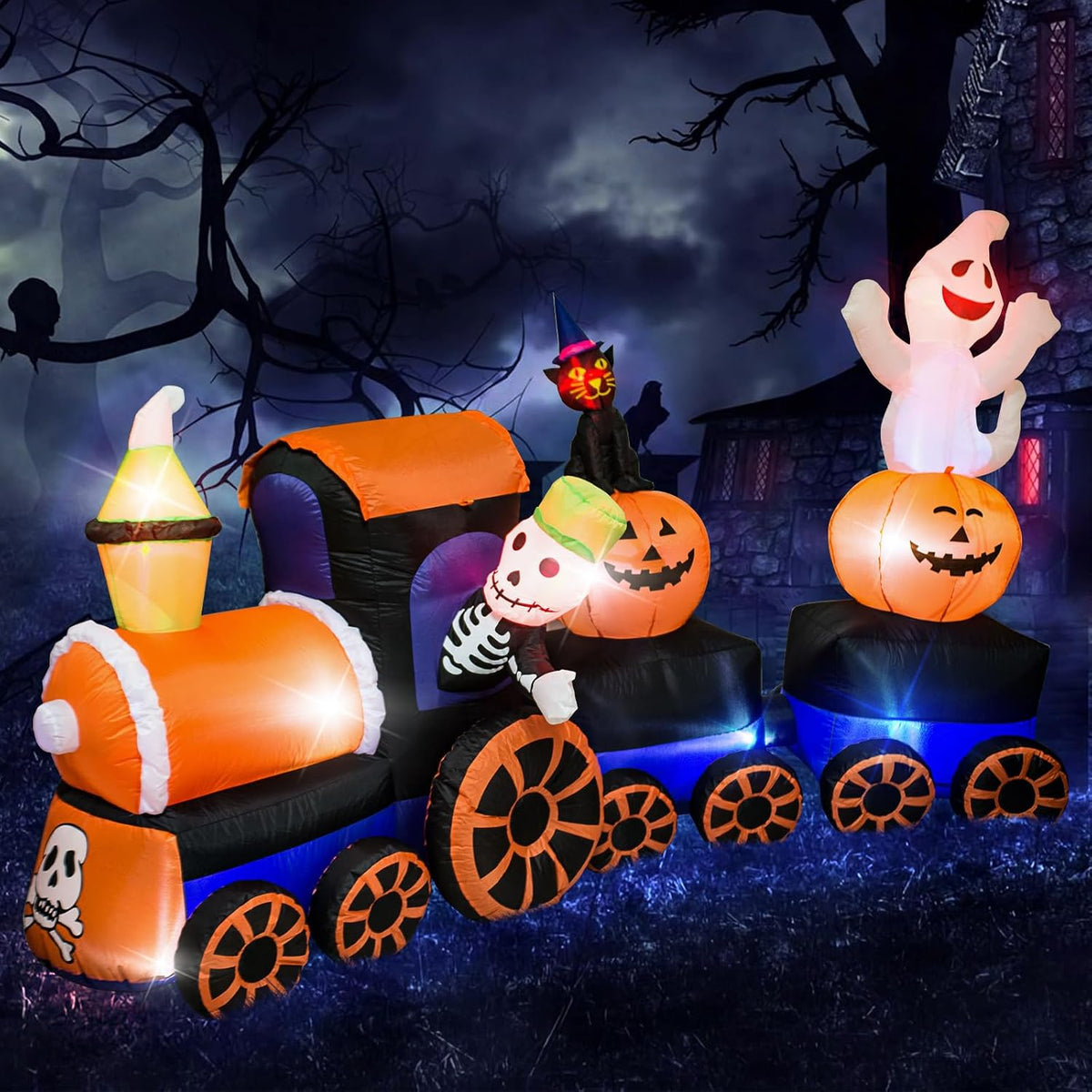 9FT Halloween Inflatable Train | Outdoor Yard Decoration with Ghosts & Pumpkin