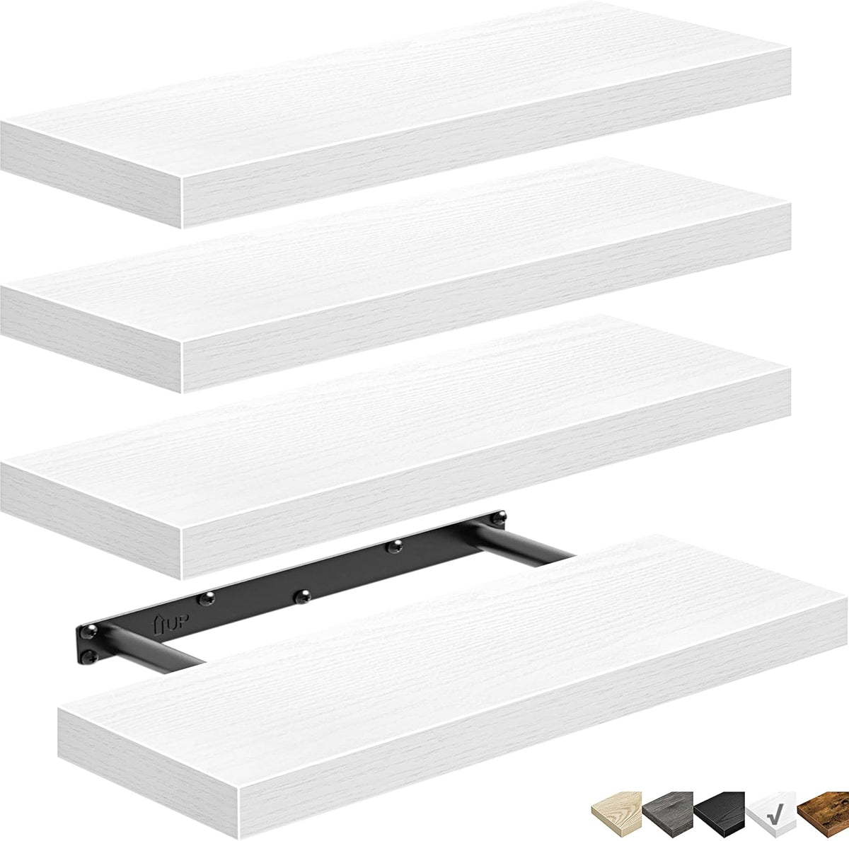 Set of 4 Floating Wall Shelves – 15.7" with Hidden Brackets
