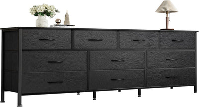 10 drawer fabric dresser with wood top in black