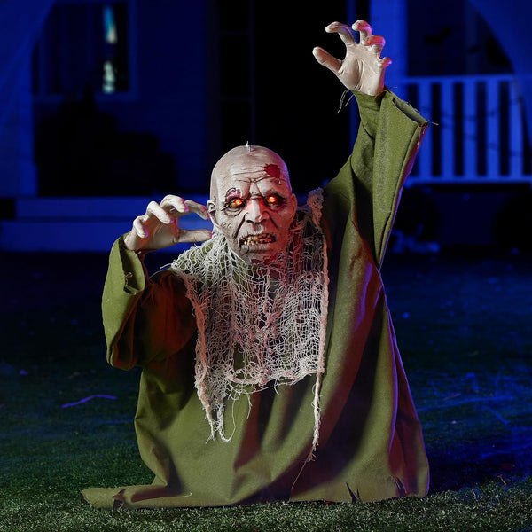 Animated zombie groundbreaker Halloween yard decoration with light-up eyes
