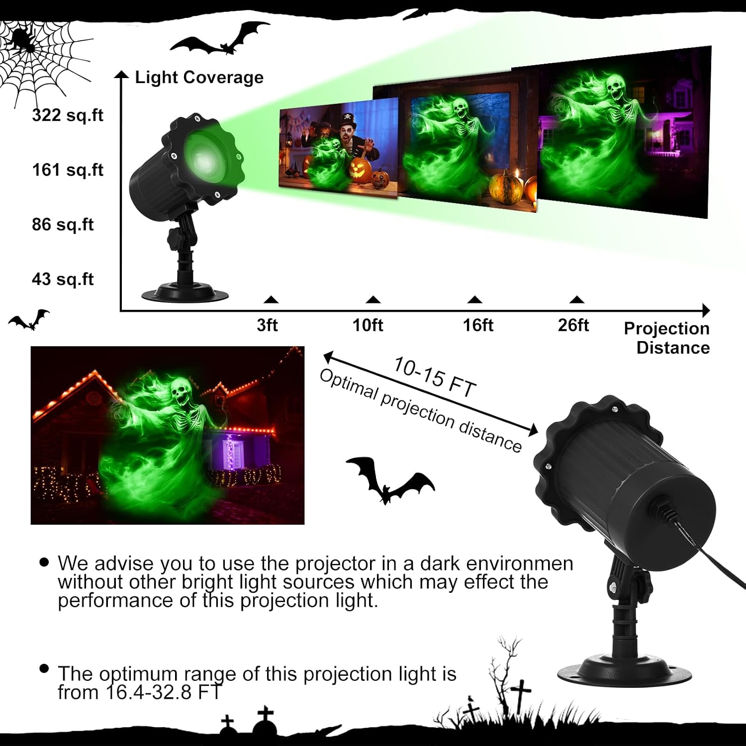 Halloween Projector Light | Outdoor Holographic Window Projector for Decorations