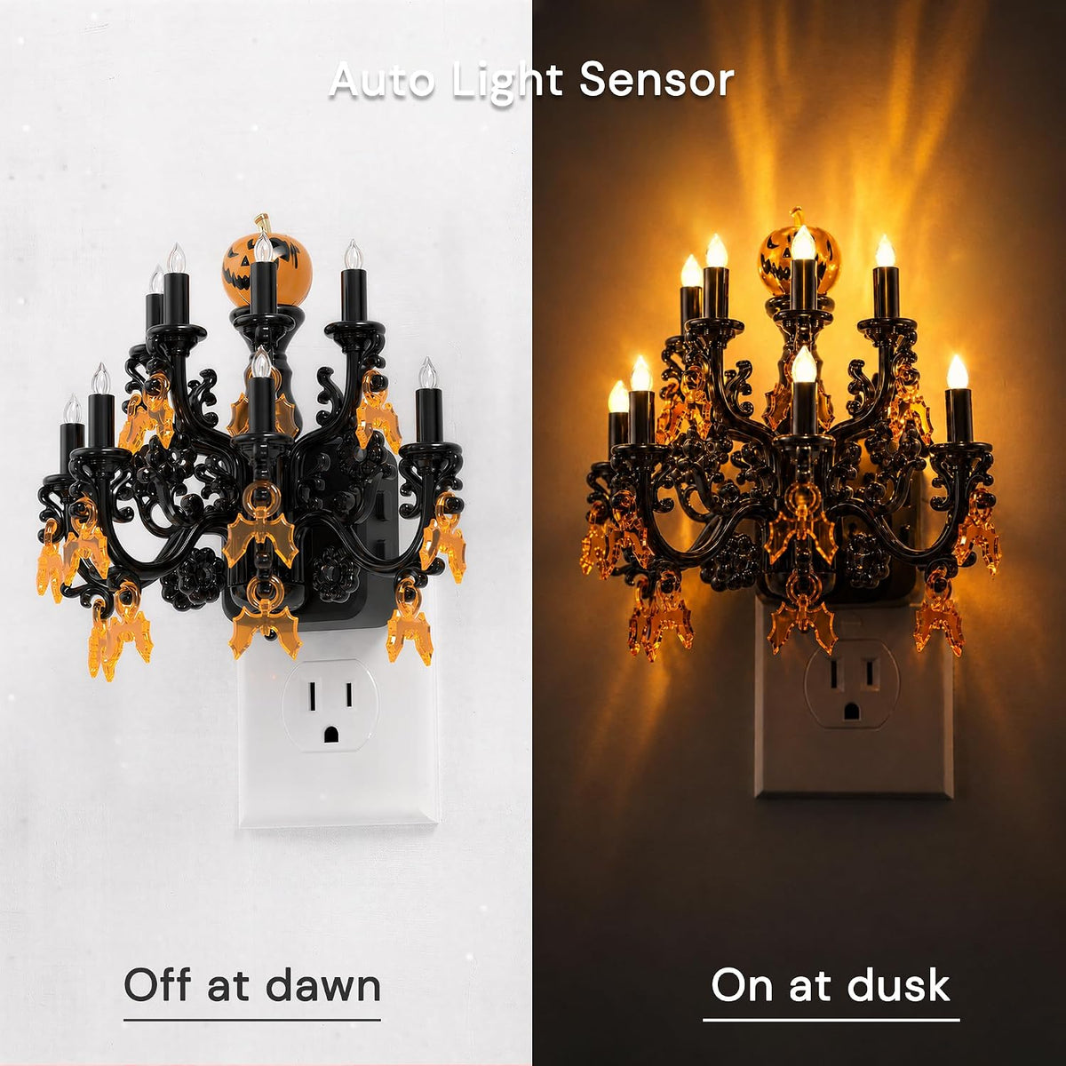 Halloween Pumpkin Night Light | Plug In Flickering Flame Chandelier Light