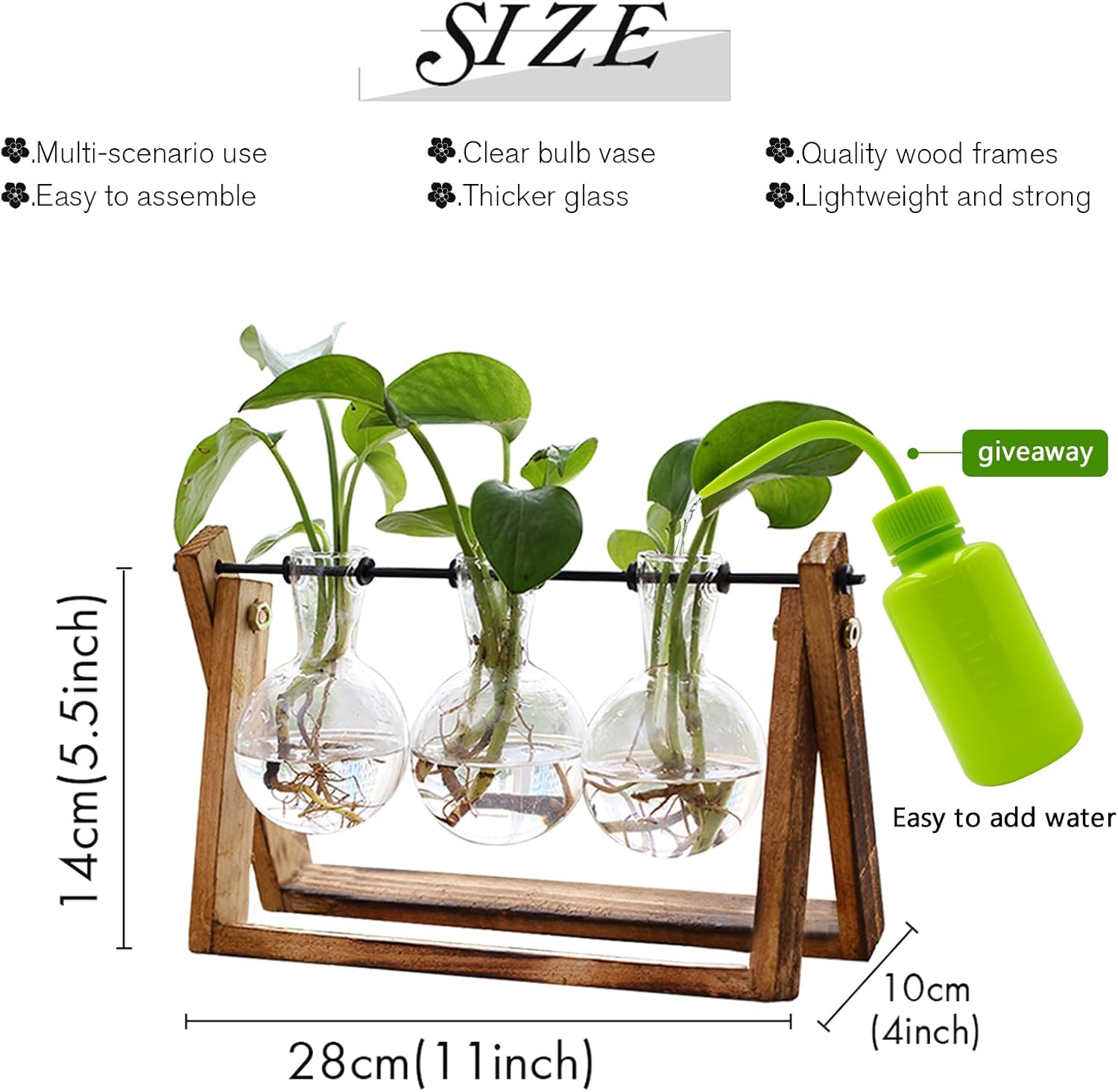 Glass Propagation Station | Wooden Stand with 3 Bulb Vases for Plant Cuttings
