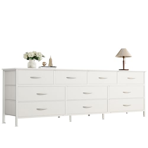 10 Drawer Fabric Dresser with Wood Top – Doubles as a 63" TV Stand
