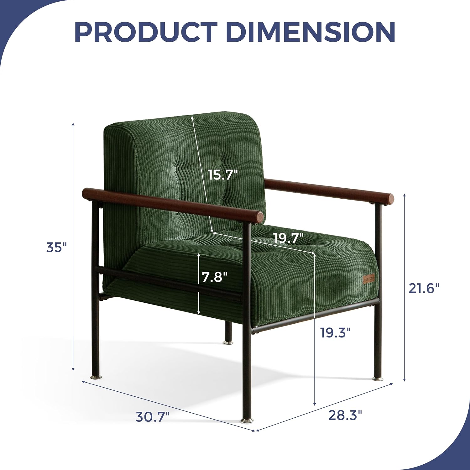 Tufted Accent Chair for Living Room | Modern Armchair with Wood Armrests