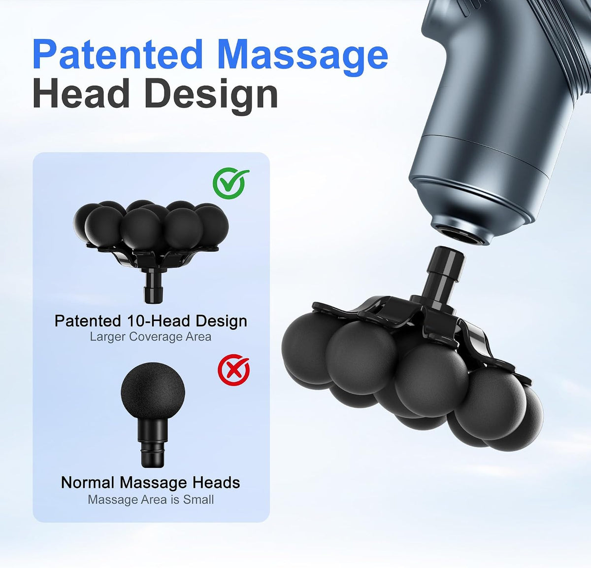 Mini Massage Gun | 6 Speeds, 9 Attachments, Wide-Area Massage Head
