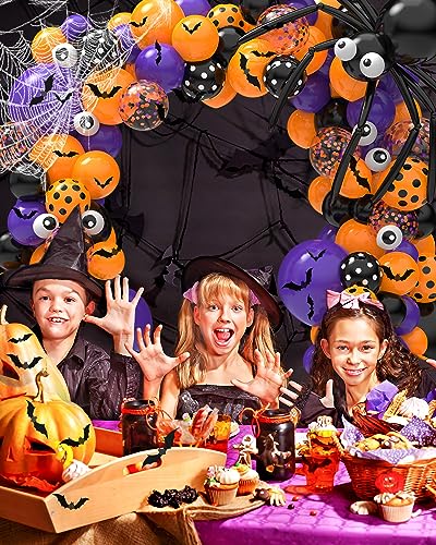 126pc Halloween Balloon Garland Arch Kit with Bat & Spider Web Decor