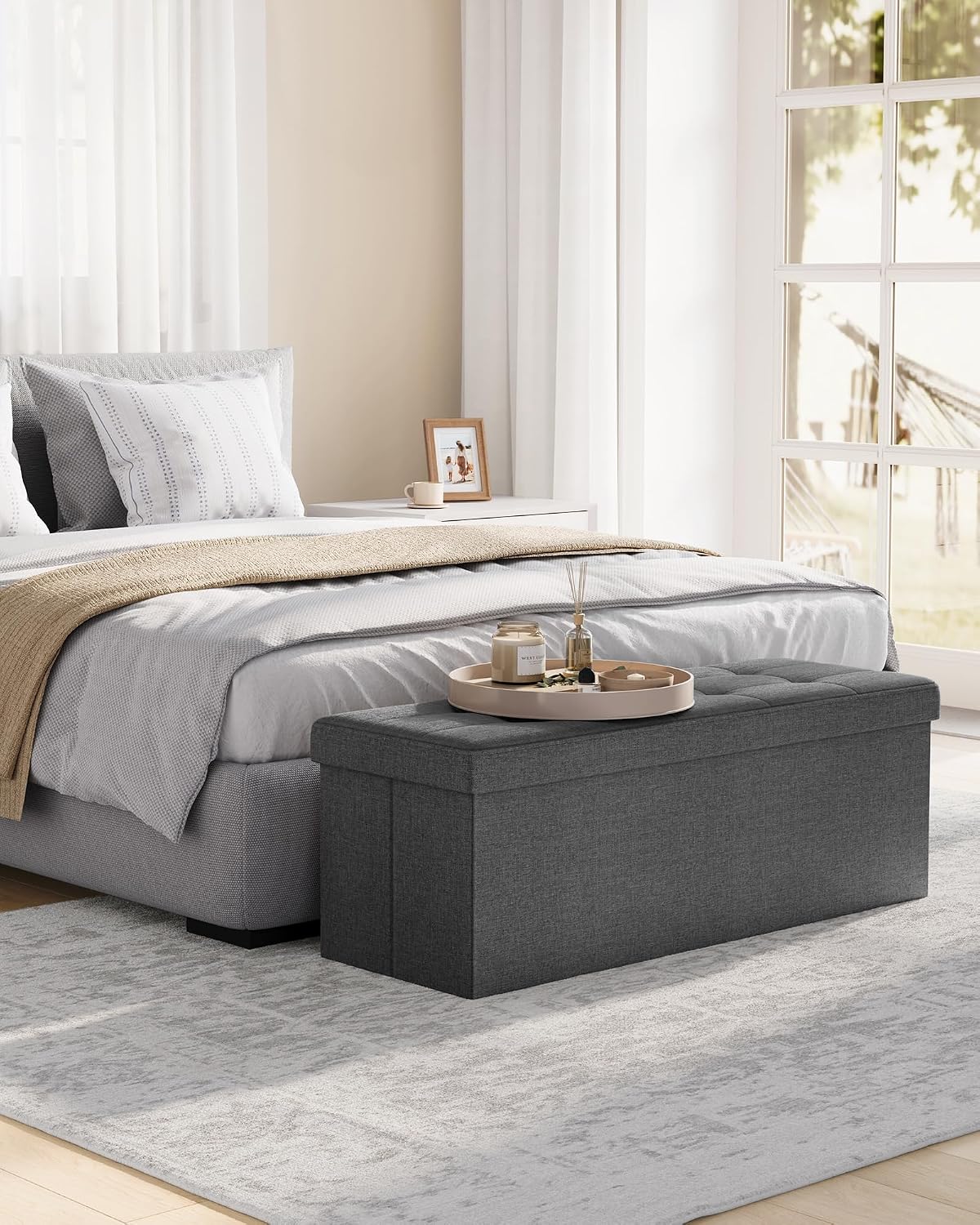 Storage Ottoman Bench 43" – Foldable Tufted Bench with 35 Gallon Storage