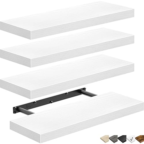 Set of 4 Floating Wall Shelves – 15.7" with Hidden Brackets