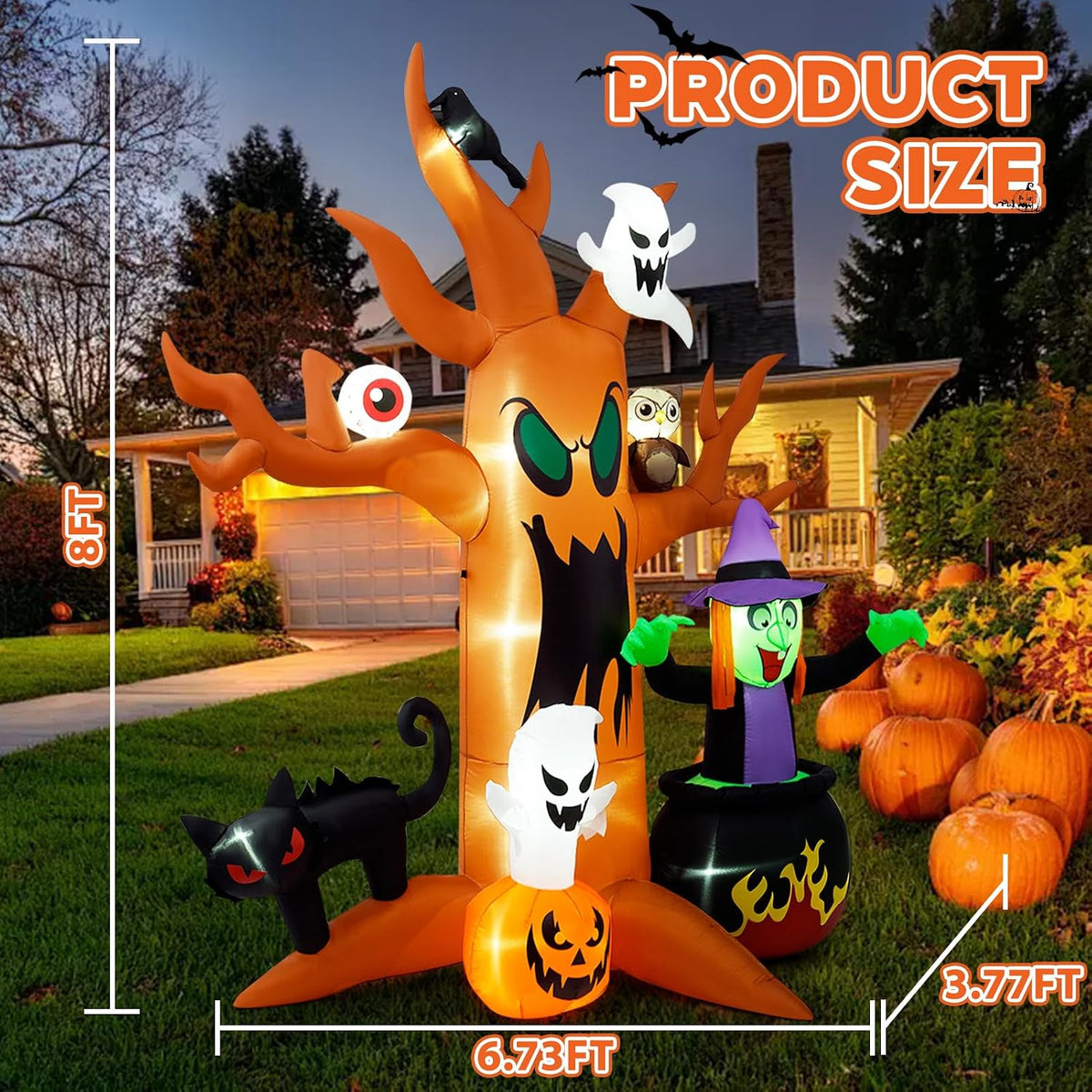 8FT Halloween Inflatable Dead Tree | Extra Wide 7FT Outdoor Yard Decoration with LED Lights