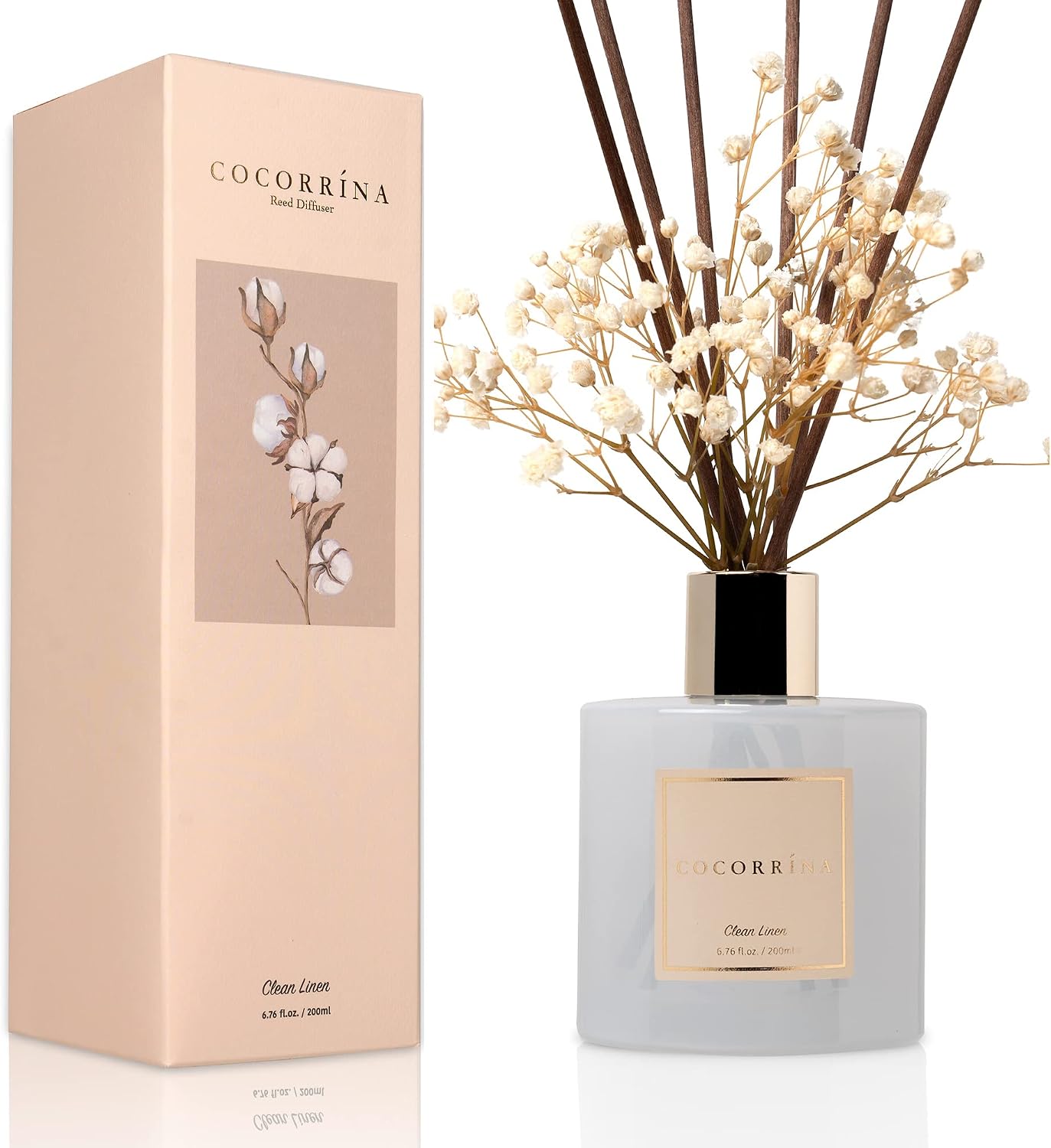 Clean Linen Reed Diffuser 6.7 oz – Fresh Home Fragrance with Dried Flowers