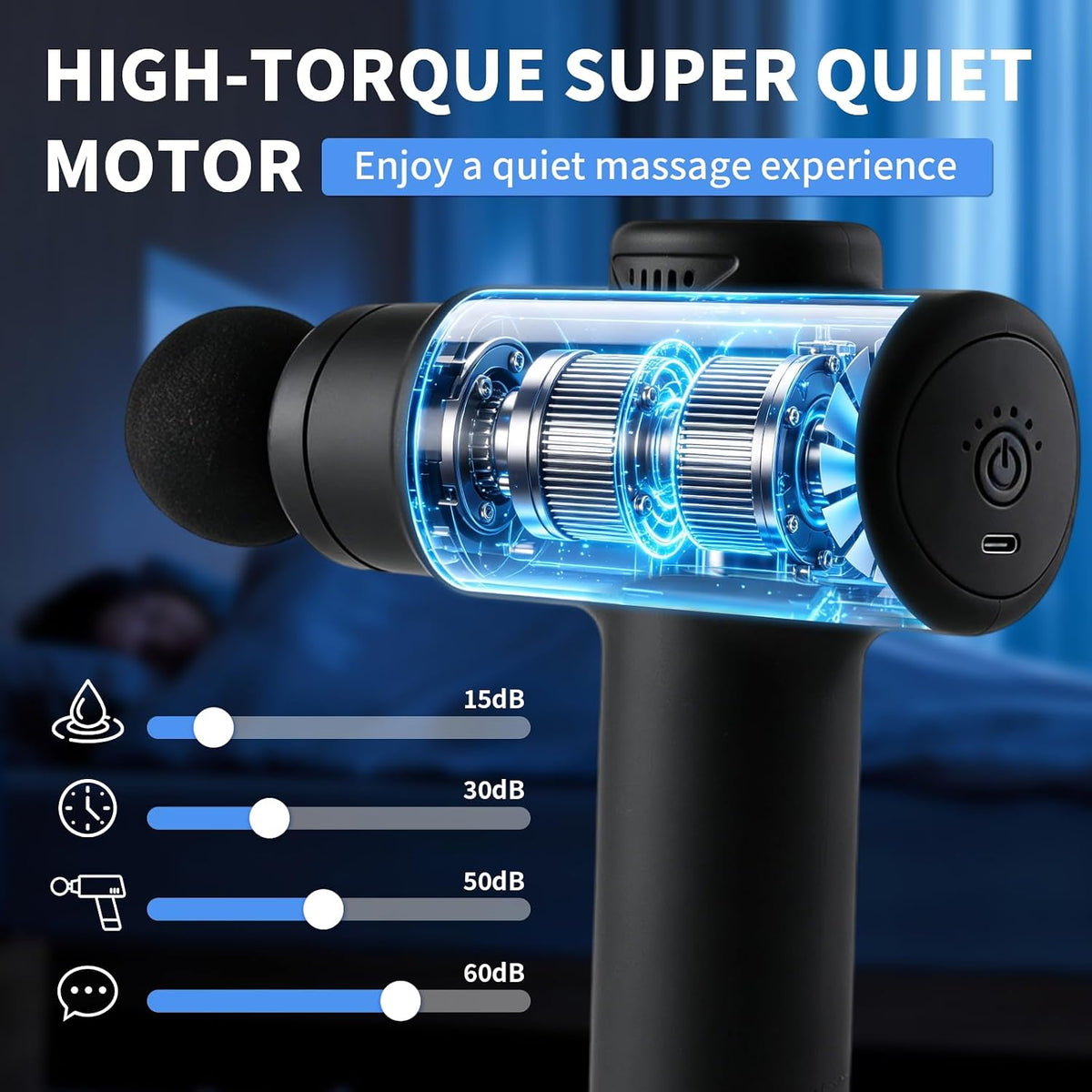 Speed level controls on percussion massage gun
