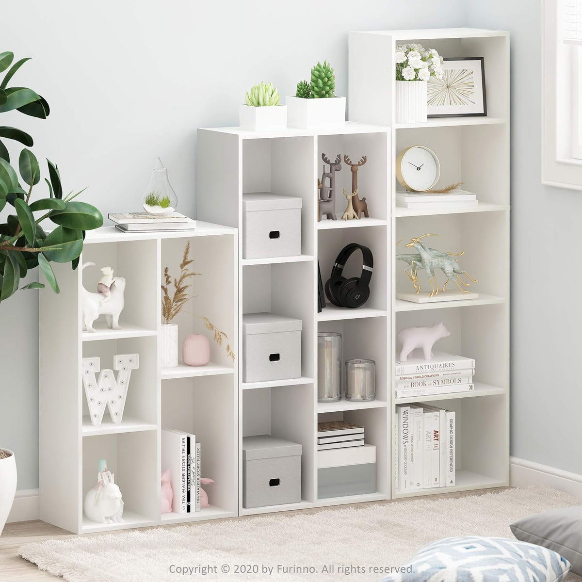 52" Tall 5 Tier Narrow Bookshelf – Closed Back Bookcase